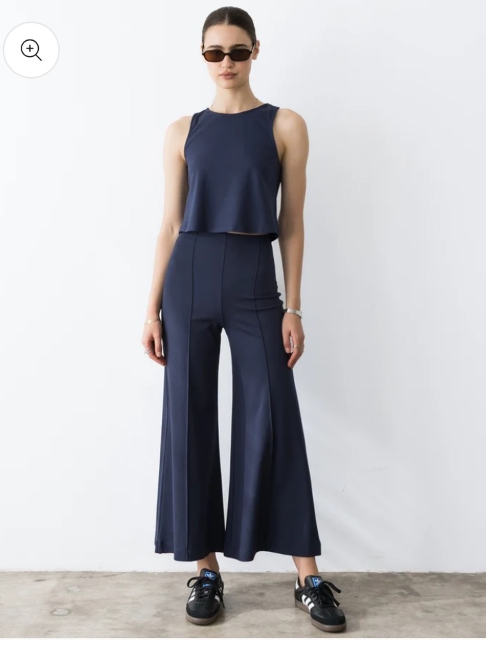 Navy PONTE KNIT CROPPED STRAIGHT LEG PANT size 4 (L )